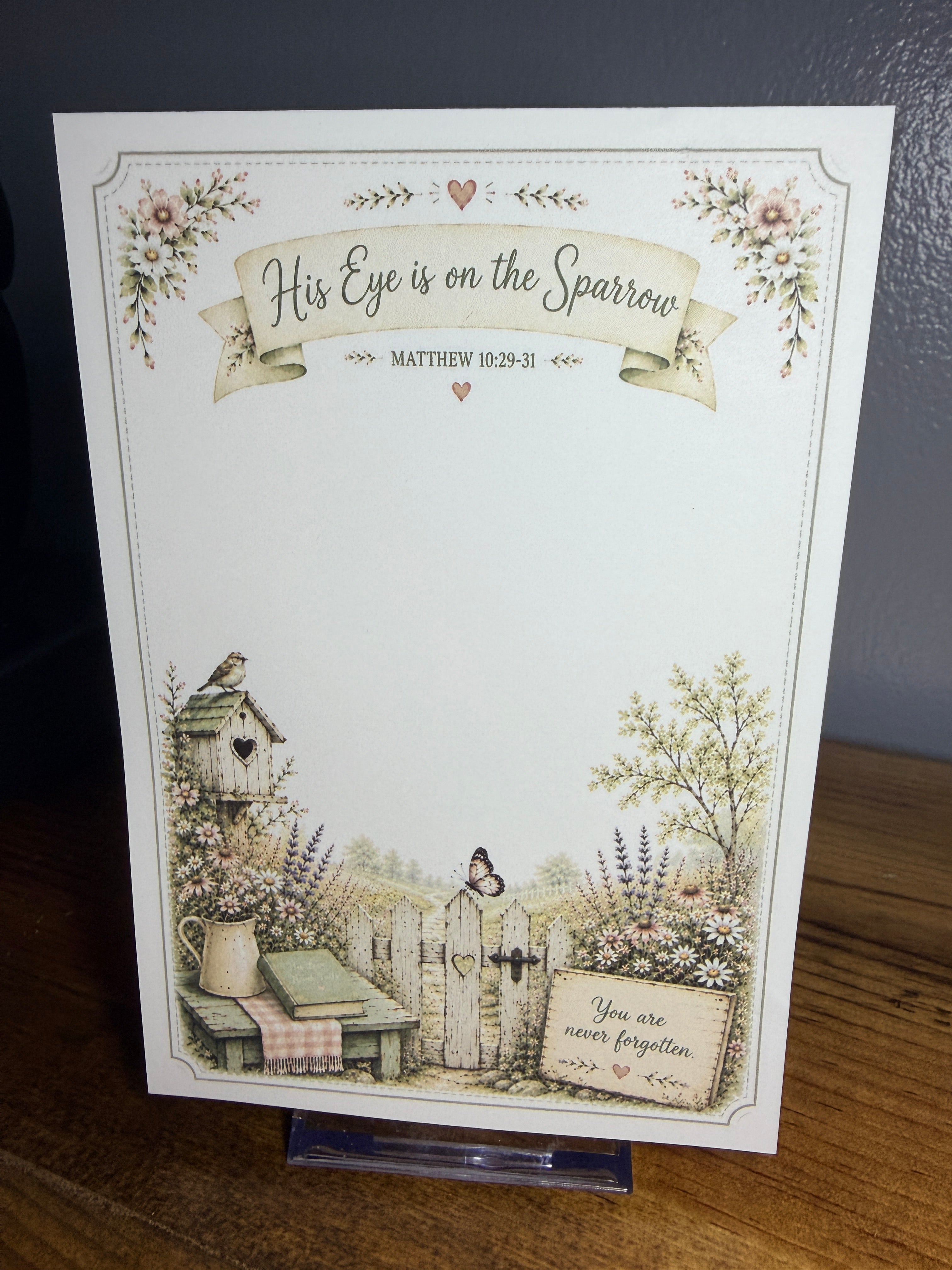 His Eye is on the Sparrow - Butterfly Cottage Notepad